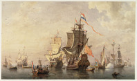 BB 081
<br/>
De Hollandse vloot onder bevel van Admiraal de Ruyter op de rede van Texel. De Statiesloep is op weg naar de Zeven Provinciën
<br/>
<em>Koster, Everhardus (1817-1892)</em>